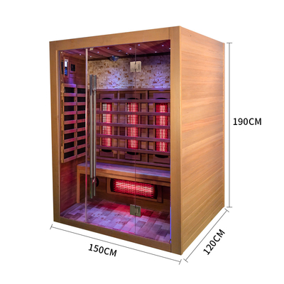 2100W Kapalı Katı Ahşap Hemlock Kızılötesi Sauna Kırmızı Sedir 3 Kişi Kuru Uzak Kızılötesi Sauna