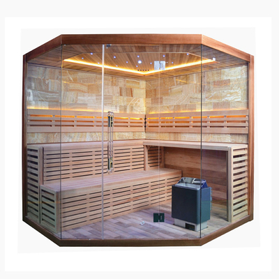 Lüks Hemlock / Kırmızı Sedir Ağacı Kapalı Buhar Sauna Odası 6 Kişilik