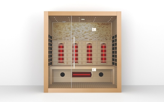 Katı ahşap 4 kişilik kızılötesi sauna odası kapılı kızılötesi kuru ahşap sauna
