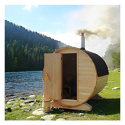 Ahşap Dışarıdaki Kanadalı Kırmızı Sedir Buhar Fıçı Sauna Fırın Isıtma ile