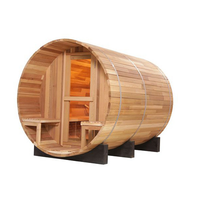 Smartmak 6 Kişilik Yuvarlak Kırmızı Sedir Ağacı Varil Açık Sundurmalı Sauna