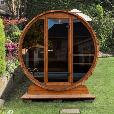 6 Kişilik Kırmızı Sedir Koyu Cam Açık Sauna Odası