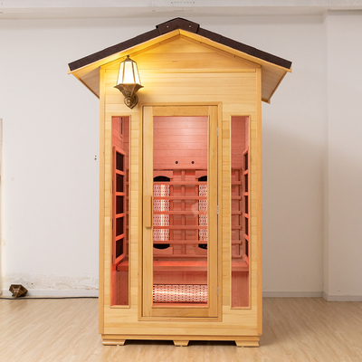 Kanada Hemlock Ahşap Dış Mekan Tam Spektrumlu Kızılötesi Sauna Odası 2 Kişilik