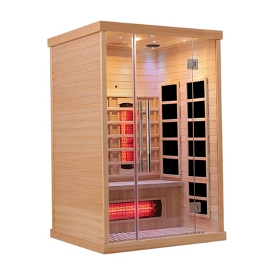 1750W Hemlock Masif Ahşap Kapalı Ev İçin 2 Kişilik Kızılötesi Sauna