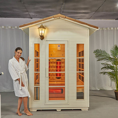 Su Geçirmez Çatılı Açık Kızılötesi Kombine Sauna Buhar Odası Masif Ahşap