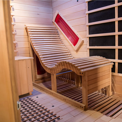 Düşük EMF 2 Kişilik Kapalı Ahşap Kızılötesi Sauna Odası, Yatmalı Sandalyeli