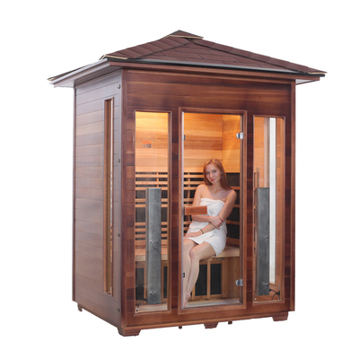Kanada Hemlock Ahşap 3 Kişilik Pencereli Açık Kuru Sauna