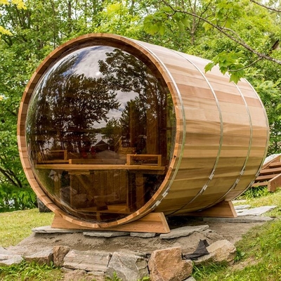 Elektrikli Ocaklı Panoramik Pencere Açık Buhar Ahşap Fıçı Sauna