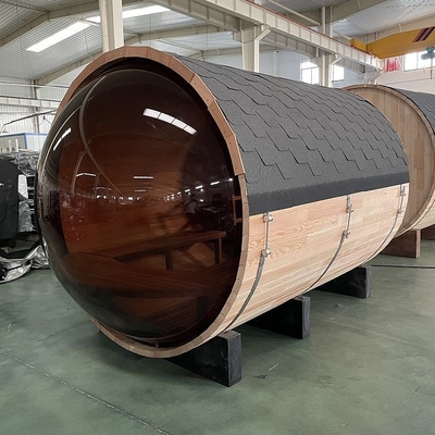 Panoramik Manzaralı Açık Geleneksel Masif Ahşap Kırmızı Sedir Fıçı Sauna
