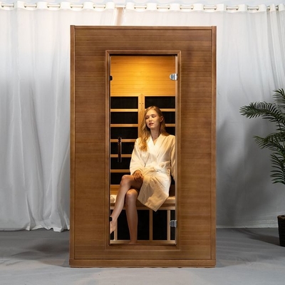 Kapalı Masif Ahşap Karbon Panel Isıtıcı Uzak Kızılötesi 2 Kişilik Sauna Odası