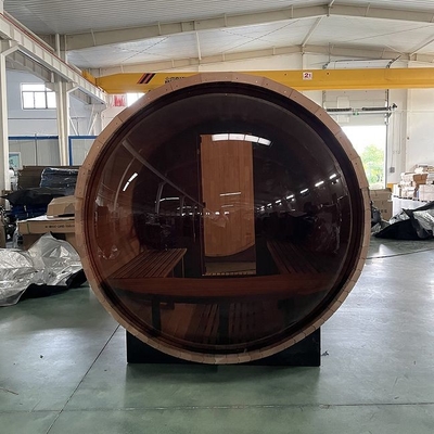 Berrak Kırmızı Sedir Ağacı Elektrikli Isıtıcı Islak Buhar Panoramik Görünümü Sauna Dış Mekan