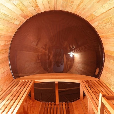 Berrak Kırmızı Sedir Ağacı Elektrikli Isıtıcı Islak Buhar Panoramik Görünümü Sauna Dış Mekan