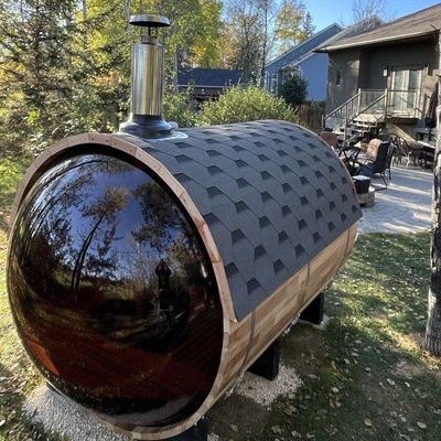 Masif Ahşap Dış Mekan Odun Ateşli Soba Varil Panoramik Pencereli Sauna Odası