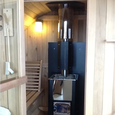 Masif Ahşap Dış Mekan Odun Ateşli Soba Varil Panoramik Pencereli Sauna Odası