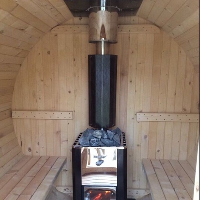 Masif Ahşap Dış Mekan Odun Ateşli Soba Varil Panoramik Pencereli Sauna Odası