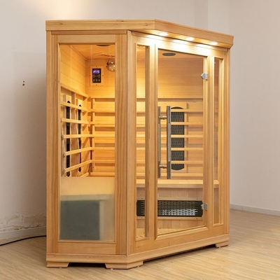 Kırmızı Sedir Ağacı Kapalı Seramik Isıtıcı Kızılötesi Sauna Odası Modern Tasarım