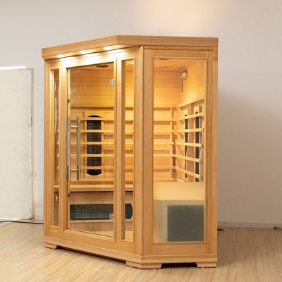 Kırmızı Sedir Ağacı Kapalı Seramik Isıtıcı Kızılötesi Sauna Odası Modern Tasarım