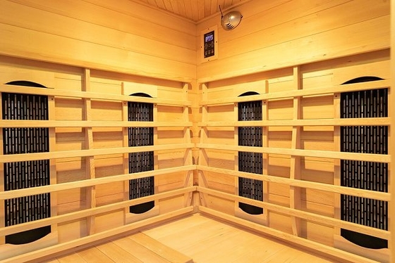 Kanadalı Hemlock Oturma Odası Köşe Kızılötesi Sauna Odası 3 ~ 4 Kişi Kullanımı