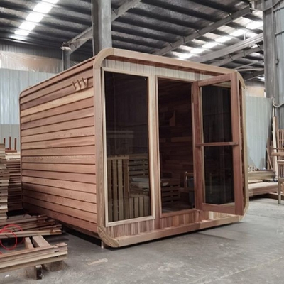 Açık Rustik Sedir Buharlı Sauna Bitümlü Kiremit Çatılı Yuvarlak Kare