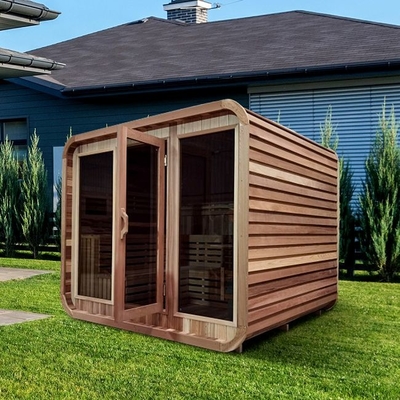 Açık Rustik Sedir Buharlı Sauna Bitümlü Kiremit Çatılı Yuvarlak Kare