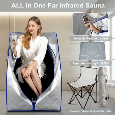 Isıtma Ayak Pedi ve Katlanabilir Takviyeli Sandalye ile Taşınabilir Uzak Kızılötesi Sauna