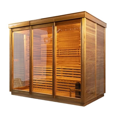 6 Kişilik Kırmızı Sedir Ağacı Geleneksel Soba Isıtıcı Açık Kuru Sauna Benzersiz Tasarım