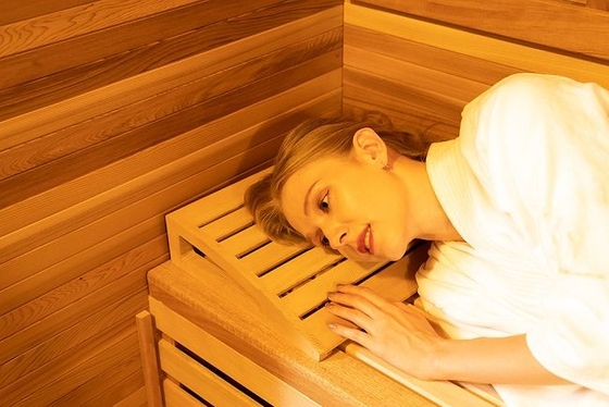 6 Kişilik Kırmızı Sedir Ağacı Geleneksel Soba Isıtıcı Açık Kuru Sauna Benzersiz Tasarım