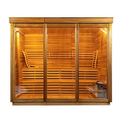 6 Kişilik Kırmızı Sedir Ağacı Geleneksel Soba Isıtıcı Açık Kuru Sauna Benzersiz Tasarım