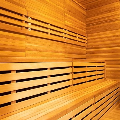 Düzenlenebilir Havalandırma Sistemiyle Hemlock Açık Hava Kuru Sauna Bluetooth Müzik Tempered Cam Kapı