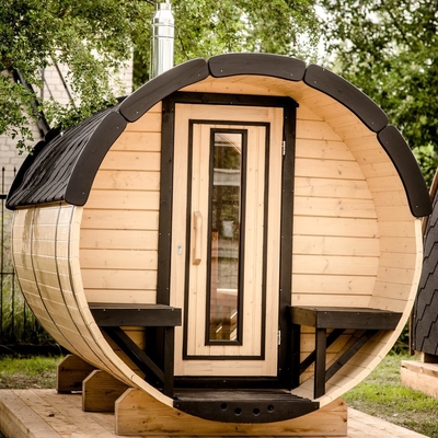 Kurulumu Kolay Red Cedar Barrel Sauna Açık 8 Kişilik