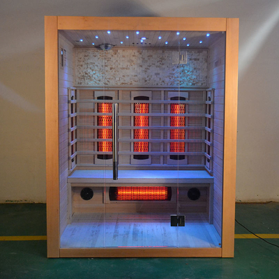 2100W Kapalı Katı Ahşap Hemlock Kızılötesi Sauna Kırmızı Sedir 3 Kişi Kuru Uzak Kızılötesi Sauna