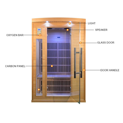 1750W Lüks Ahşap Uzak Kızılötesi Kuru Sauna Odası 2 Kişilik Kapalı