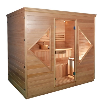 Masif Ahşap Kapalı Geleneksel Buhar Sauna Odası 4 Kişilik Ev Kullanımı, 6kw Soba Isıtıcılı