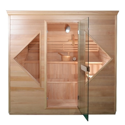 Masif Ahşap Kapalı Geleneksel Buhar Sauna Odası 4 Kişilik Ev Kullanımı, 6kw Soba Isıtıcılı