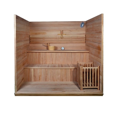 Masif Ahşap Kapalı Geleneksel Buhar Sauna Odası 4 Kişilik Ev Kullanımı, 6kw Soba Isıtıcılı