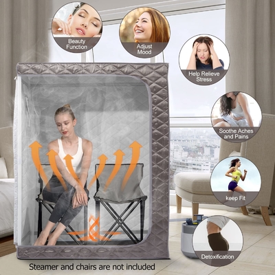 Gri Tam Boyutlu Taşınabilir Buhar Saunası Ev Spa Saunası 4L Su Kapasitesiyle