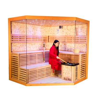 Lüks Geleneksel Ev Sauna Odası 5 - 6 Kişi Himalaya Tuzu Buhar Sauna Odası