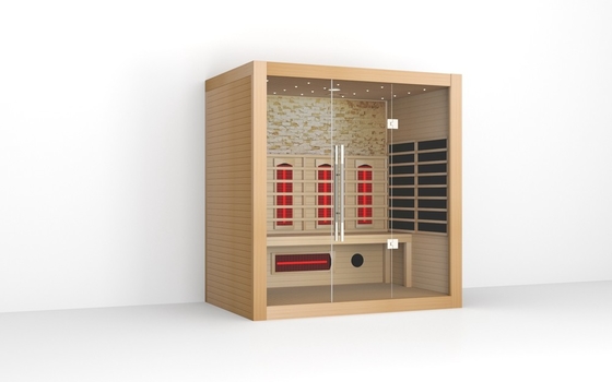 Katı ahşap 4 kişilik kızılötesi sauna odası kapılı kızılötesi kuru ahşap sauna