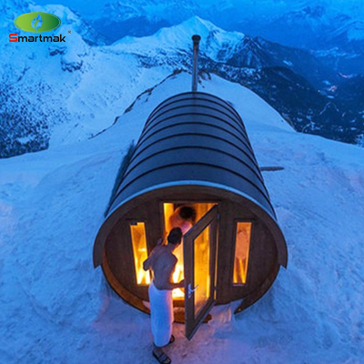 Kanada Sedir / Hemlock Ahşap 6 kişilik Büyük Yanık Açık Barrel Sauna