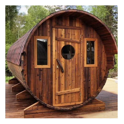 Panoramik Pencere Ahşap Sedir Fıçı Sauna 6 Kişi Ahşap Yanıcı Sauna