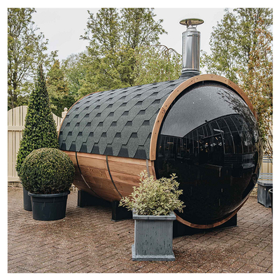 Panoramik Pencere Ahşap Sedir Fıçı Sauna 6 Kişi Ahşap Yanıcı Sauna