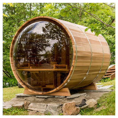 Panoramik Pencere Ahşap Sedir Fıçı Sauna 6 Kişi Ahşap Yanıcı Sauna
