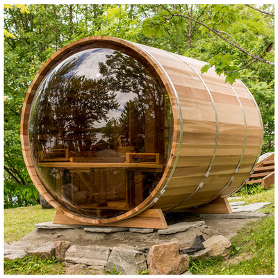 Kırmızı Sedir Hemlock Ahşap Bahçe Panoramik Pencereli Açık Barrel Sauna