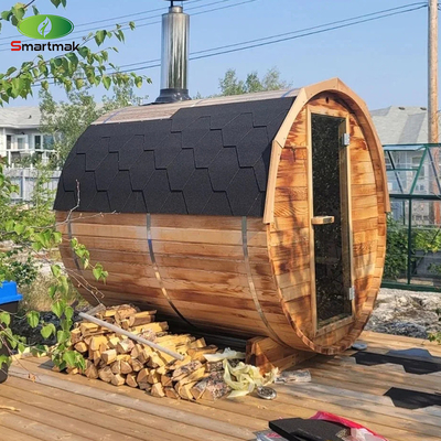 6 kişilik Kırmızı Sedir Ahşap Fıçı Odunlu Açık Sauna