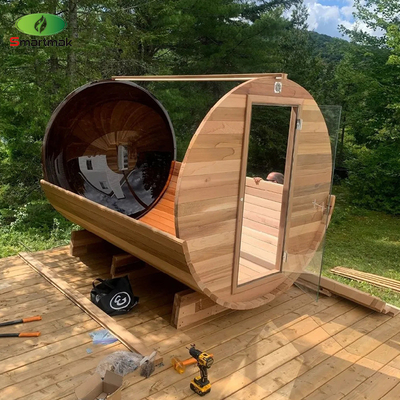 Dışarıdaki Ahşap Fıçı Sauna Odası Bahçe Kullanımı İçin Katı Ahşap Sauna