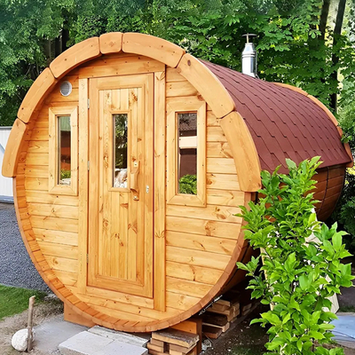 Dışarıdaki Sedir Sauna Fıçı Odunlu Ocağın 6 kişilik kuru buharlı sauna