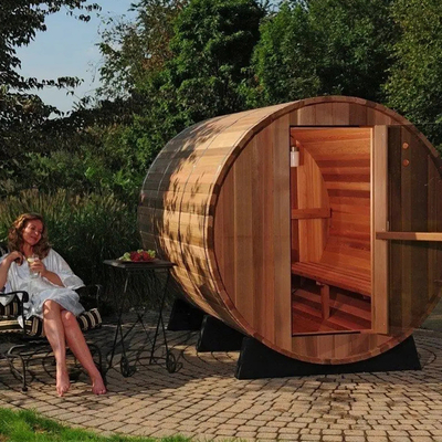 Dışarıdaki Sedir Sauna Fıçı Odunlu Ocağın 6 kişilik kuru buharlı sauna