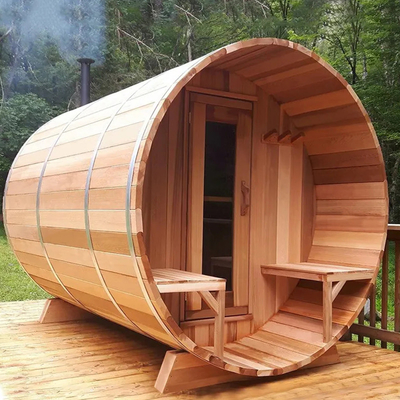 Ahşap Dışarıdaki Kanadalı Kırmızı Sedir Buhar Fıçı Sauna Fırın Isıtma ile