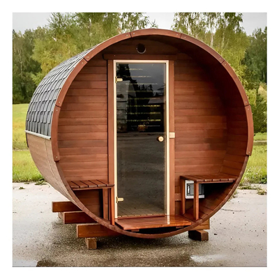 Ahşap Dışarıdaki Kanadalı Kırmızı Sedir Buhar Fıçı Sauna Fırın Isıtma ile