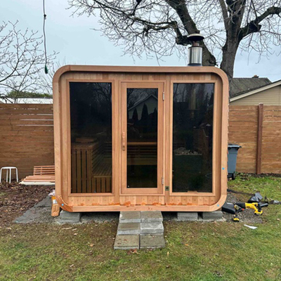Açık hava kuru sauna 6-8 kişi saf Kanadalı Kırmızı Sedir Ağaç Açık hava buhar küp sauna